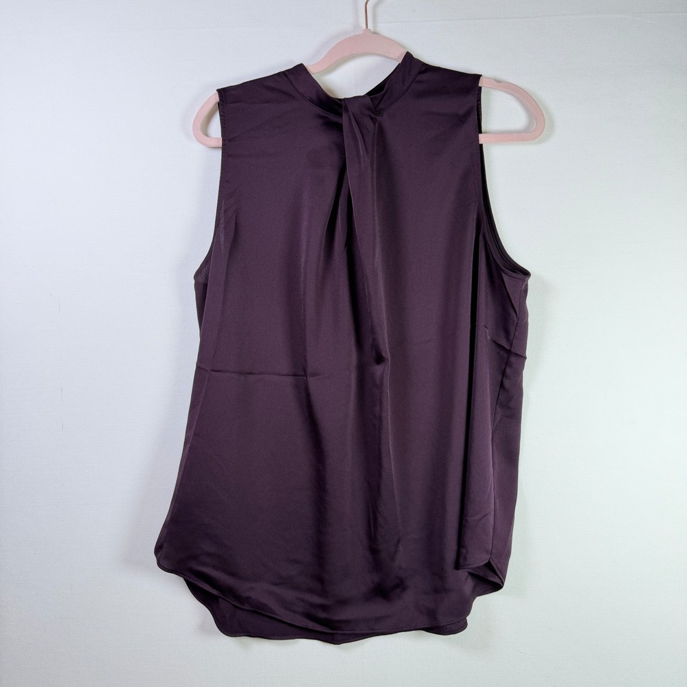 ANN TAYLOR Dark Purple Twist Mock Neck Sleeveless Blouse XL